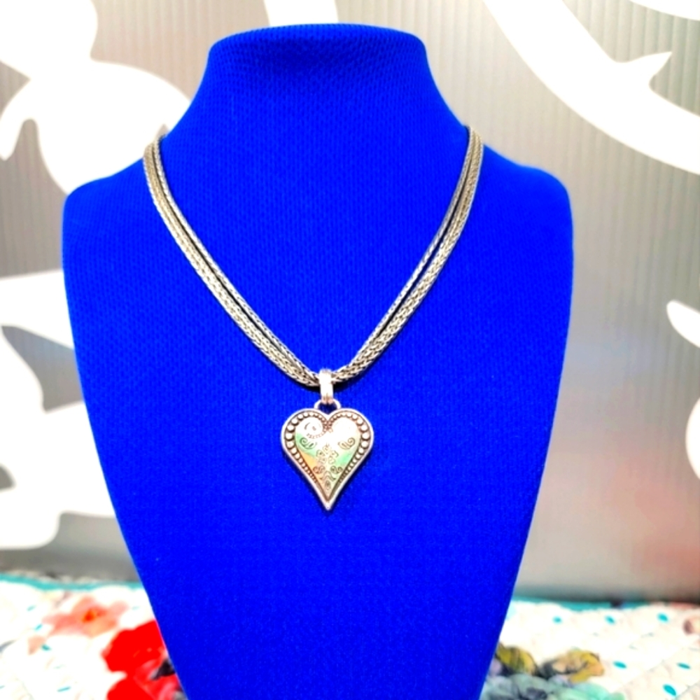 RETIRED BRIGHTON OPHELIA PEBBLE HEART TRIPLE STRAND NECKLACE REVERSIBLE